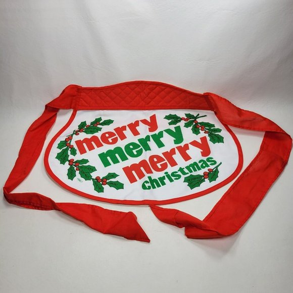 Vintage Half-Apron Merry Merry Christmas B&D Kitchen Works Made in USA - Picture 1 of 5